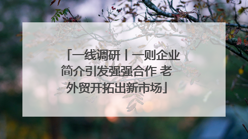 一线调研丨一则企业简介引发强强合作 老外贸开拓出新市场