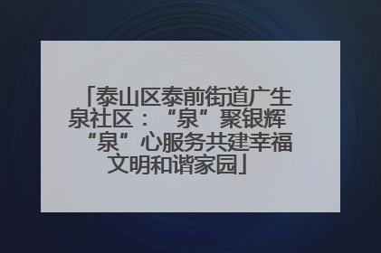 泰山区泰前街道广生泉社区：“泉”聚银辉“泉”心服务共建幸福文明和谐家园
