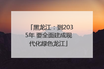黑龙江：到2035年 要全面建成现代化绿色龙江