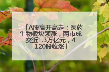 A股高开高走：医药生物板块领涨，两市成交近1.3万亿元，4120股收涨